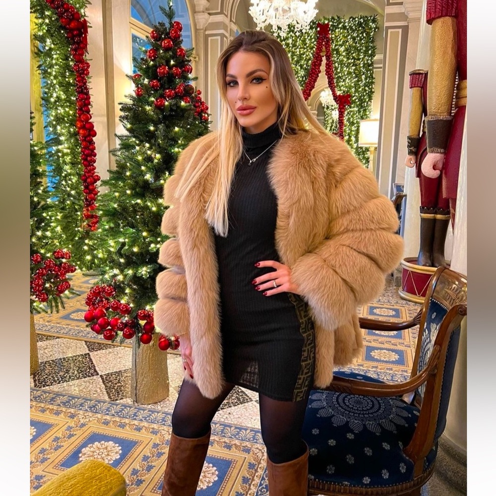 Aria Black Dress with Tan Fur Coat